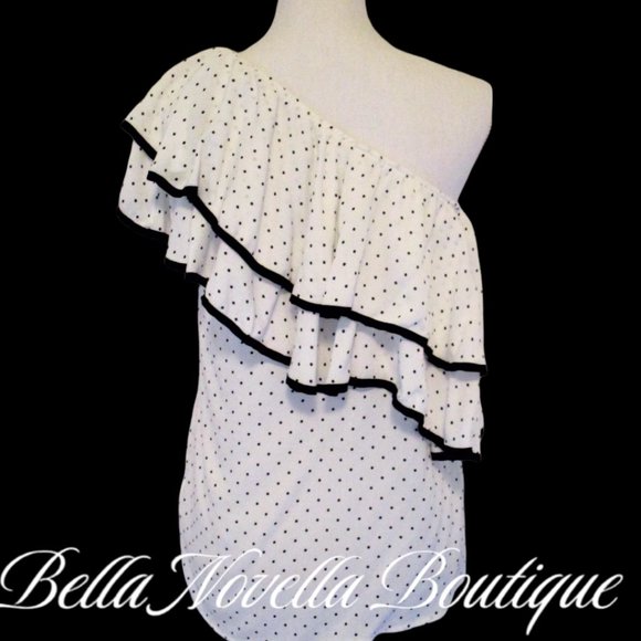 🔴 Ro & De Polka Dote One Shoulder Ruffled Top New with Tags CLEARANCE 🔴 - Picture 5 of 13